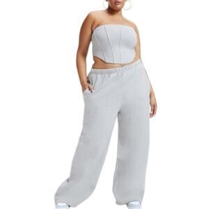 NWT Good American Heather Grey Sueded Fleece Extra Wide Leg Sweatpants Sz 6 3XL